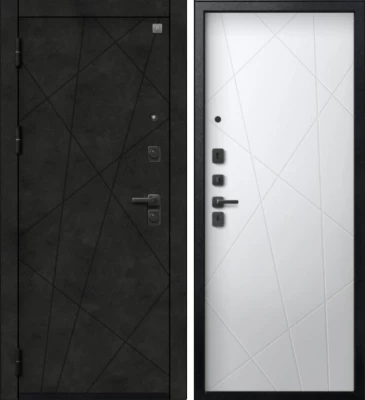 Дверь V-16 Черный муар + Бетон темный - Кашемир белый